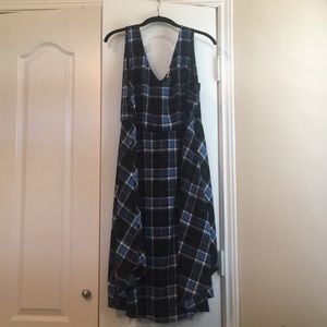Blue Plaid sleeveless midi dress